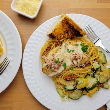 Spaghetti with Italian Chicken & Zucchini Recipe | SideChef