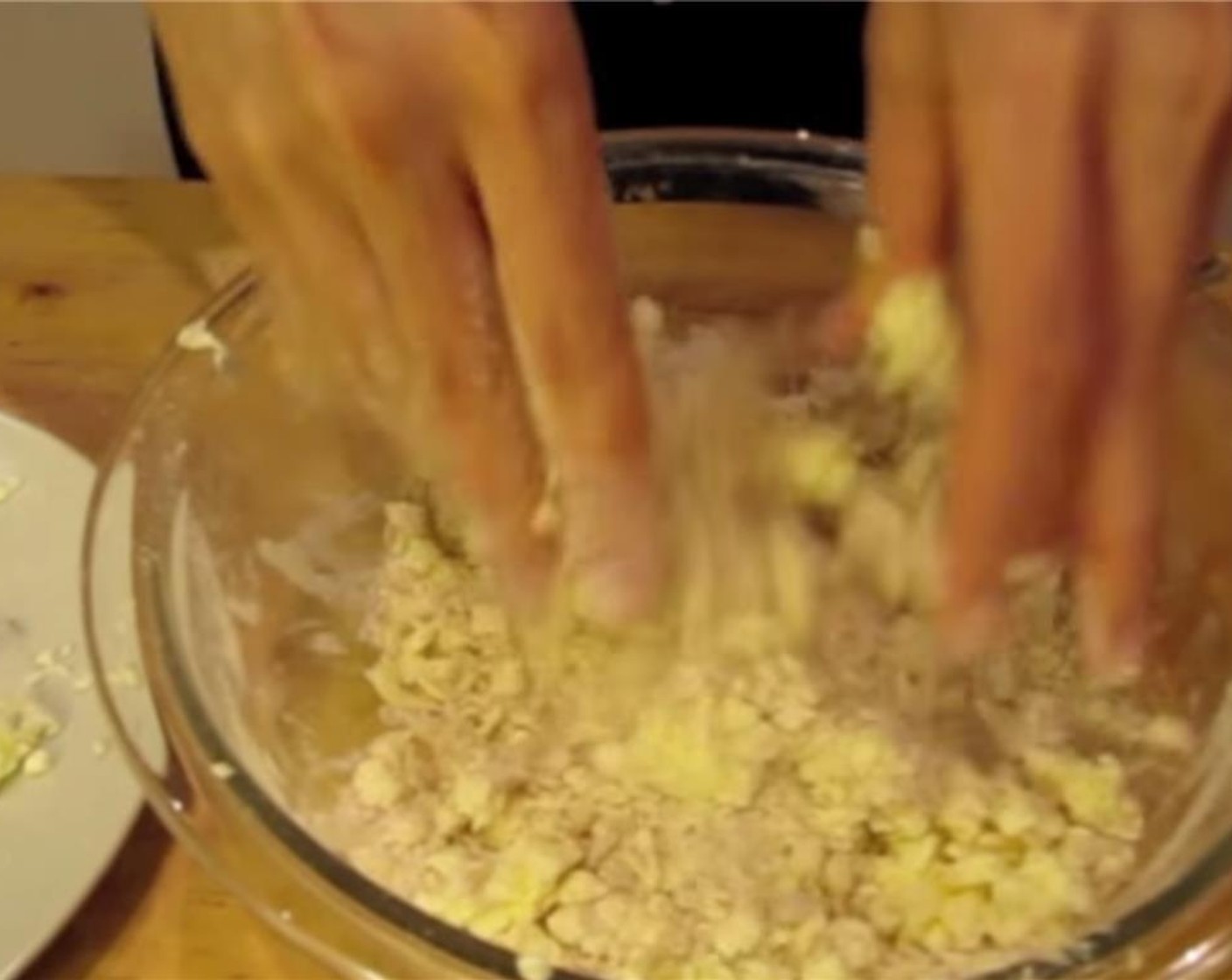 step 5 Grate the Butter (1/2 cup) and add it in. Use your hands to mix butter into the dry ingredients until it has a crumbly texture.