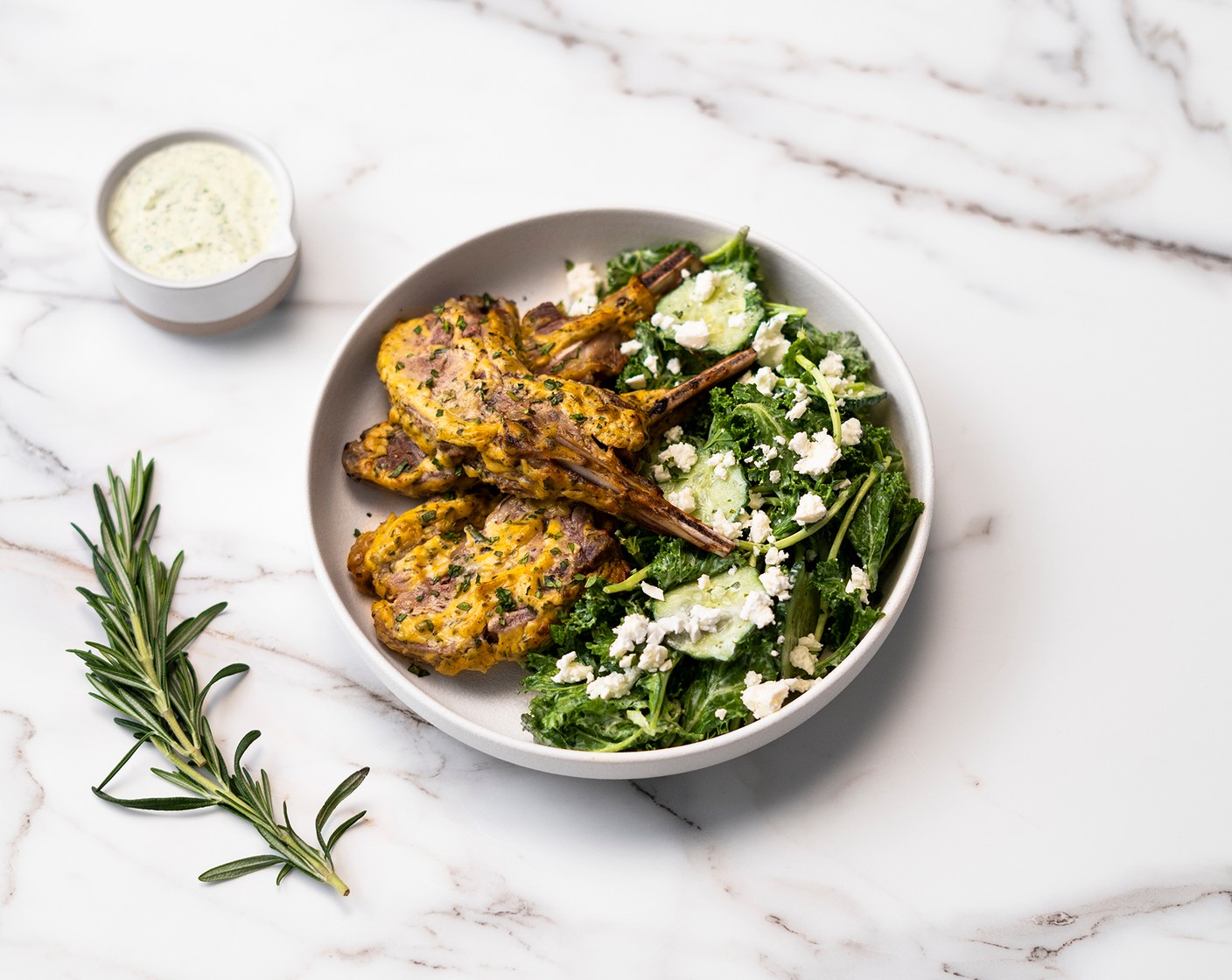 Steam Roast Lamb Chops with Green Goddess Salad