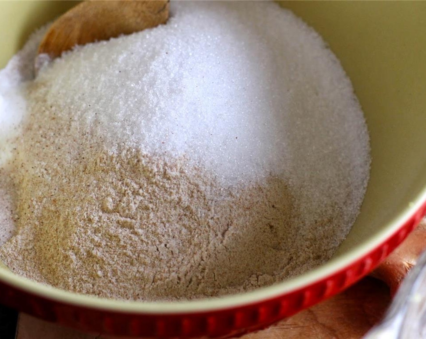 step 2 Put Whole Wheat Flour (3 cups), Baking Powder (1/2 Tbsp), Baking Soda (1 tsp), Salt (1 tsp) into a mixing bowl and mix together.