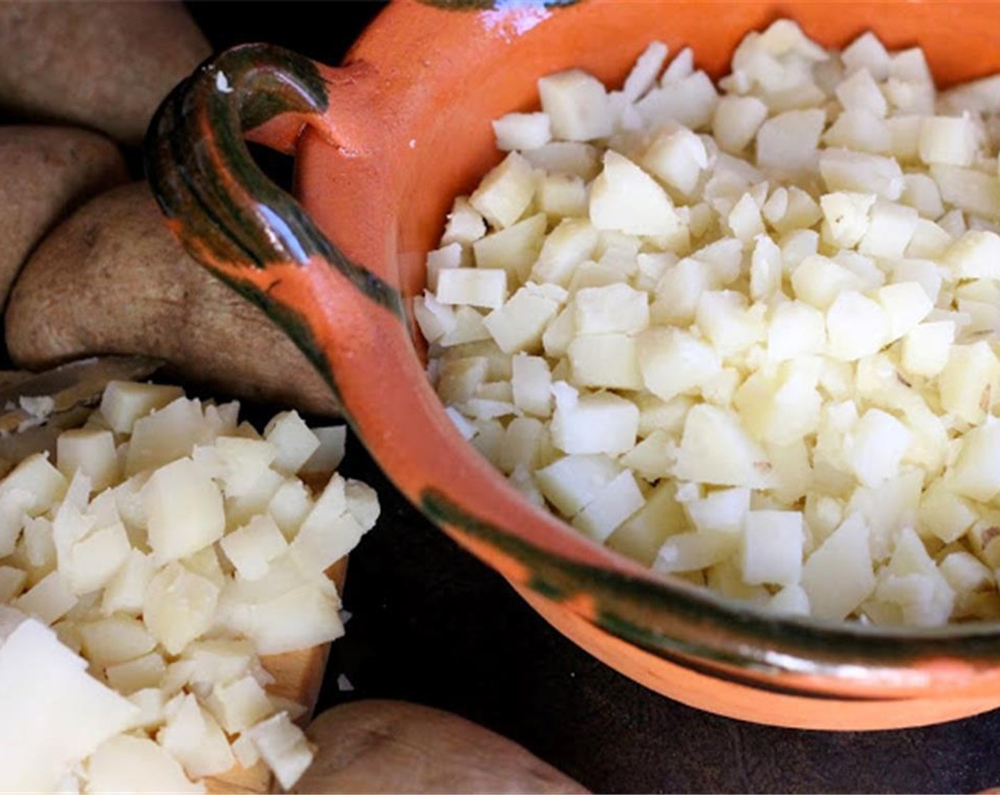 step 1 Place Potatoes (4 cups) in a pot of cold, salted water. Bring the pot to a boil and cook until they are 90% cooked. Drain and set aside.