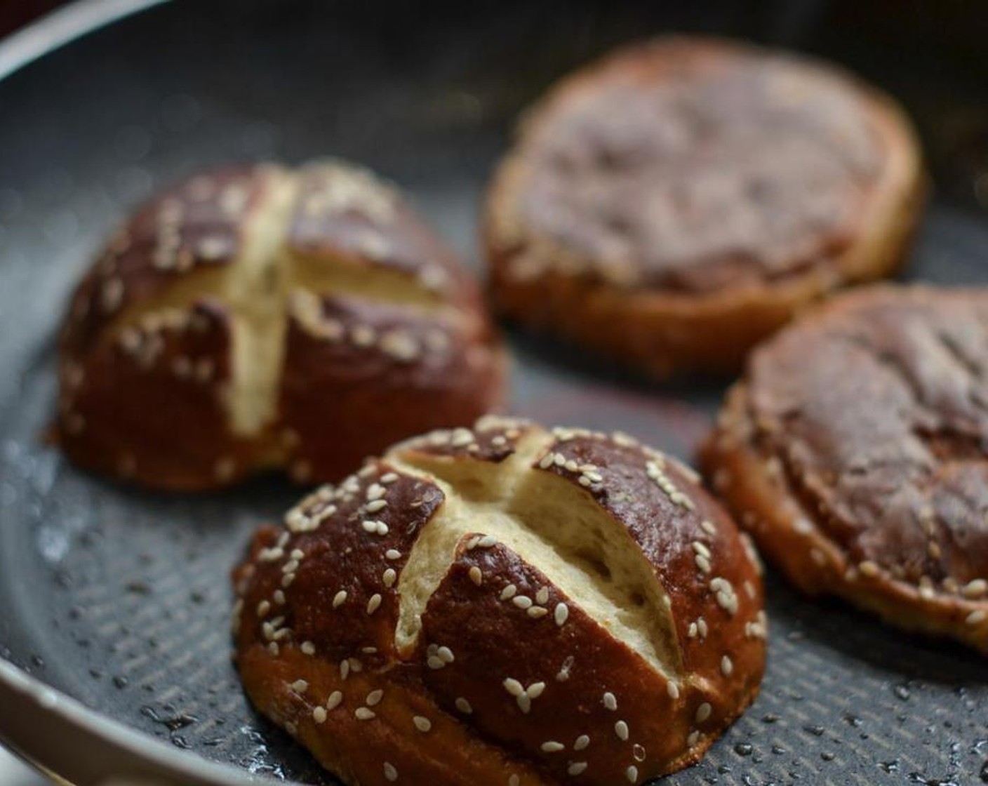 step 6 Toast your Pretzel Buns (6) on the stovetop.