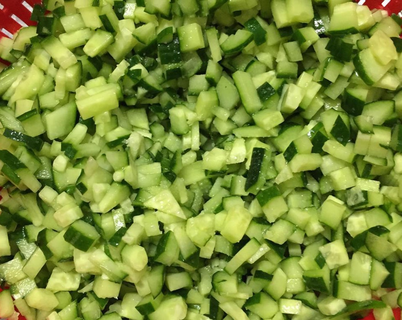step 5 Toss the chopped cucumber with Salt (1 tsp). Let drain for a few minutes, or strain in a cheese cloth.