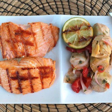 Grilled Salmon with Artichokes Marinated in Raspberry Vinaigrette Recipe | SideChef