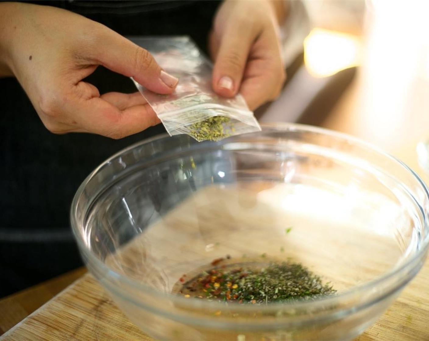 step 12 Set aside four sprigs of whole Fresh Parsley (1/3 cup) for garnish. Remove leaves from remaining parsley, roughly chop and add to bowl.