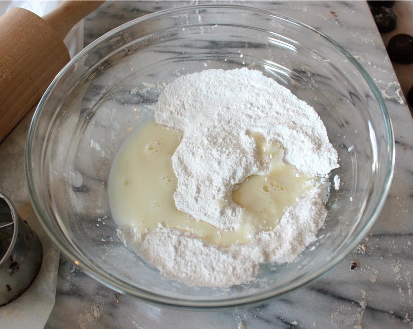 step 12 While muffins are baking, make the glaze by mixing Powdered Confectioners Sugar (1 cup), Milk (2 Tbsp), Butter (0.5 oz) Vanilla Extract (1/4 tsp), and Salt (1/2 tsp).