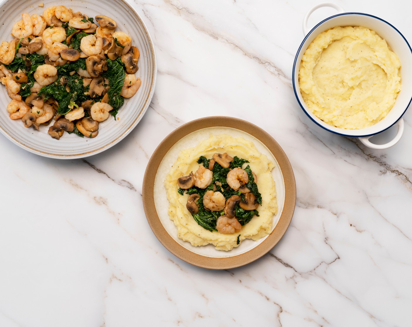 Kale and Mushroom Shrimp with Mashed Potatoes