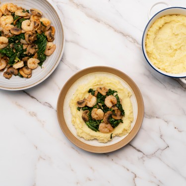 Kale and Mushroom Shrimp with Mashed Potatoes Recipe | SideChef