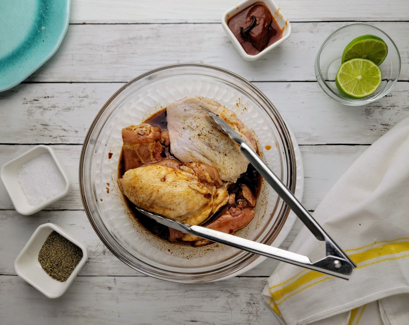 step 4 Place the chicken thighs in the bowl with the honey adobo sauce, coating the thighs all over.