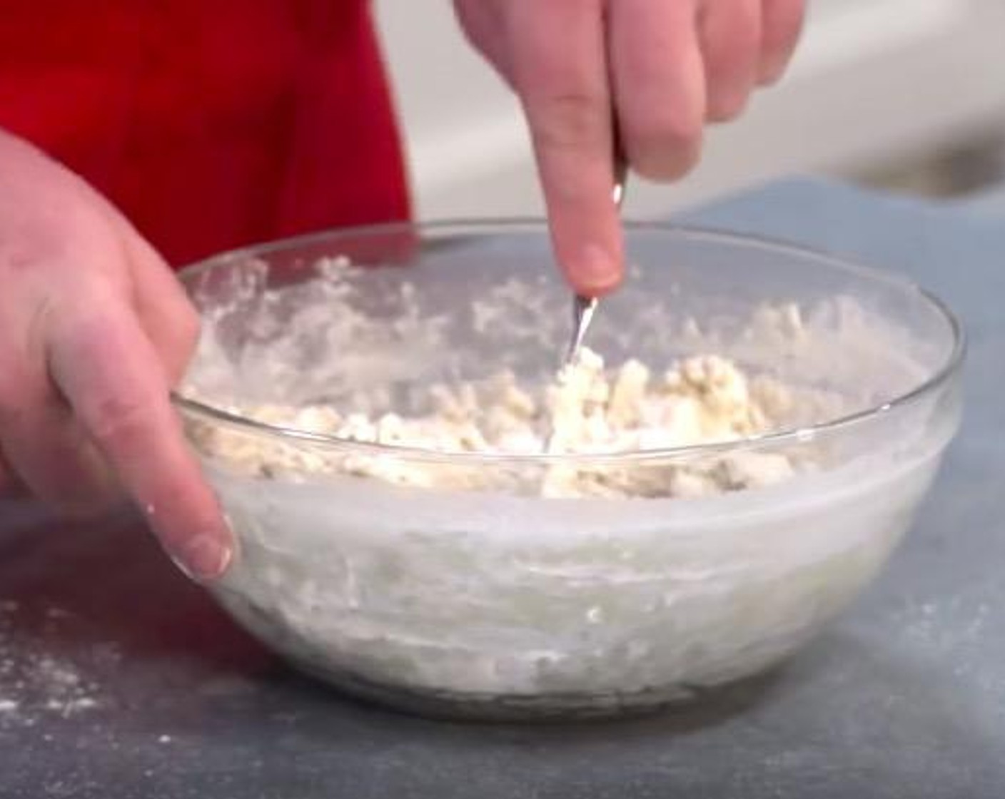 step 1 Pour Self-Rising Flour (3 cups) into a bowl and make a well or hole in the center. Add Heavy Cream (1 cup) and Lemonade (1 cup) into it. Take a knife and use cutting motions to mix up it up.