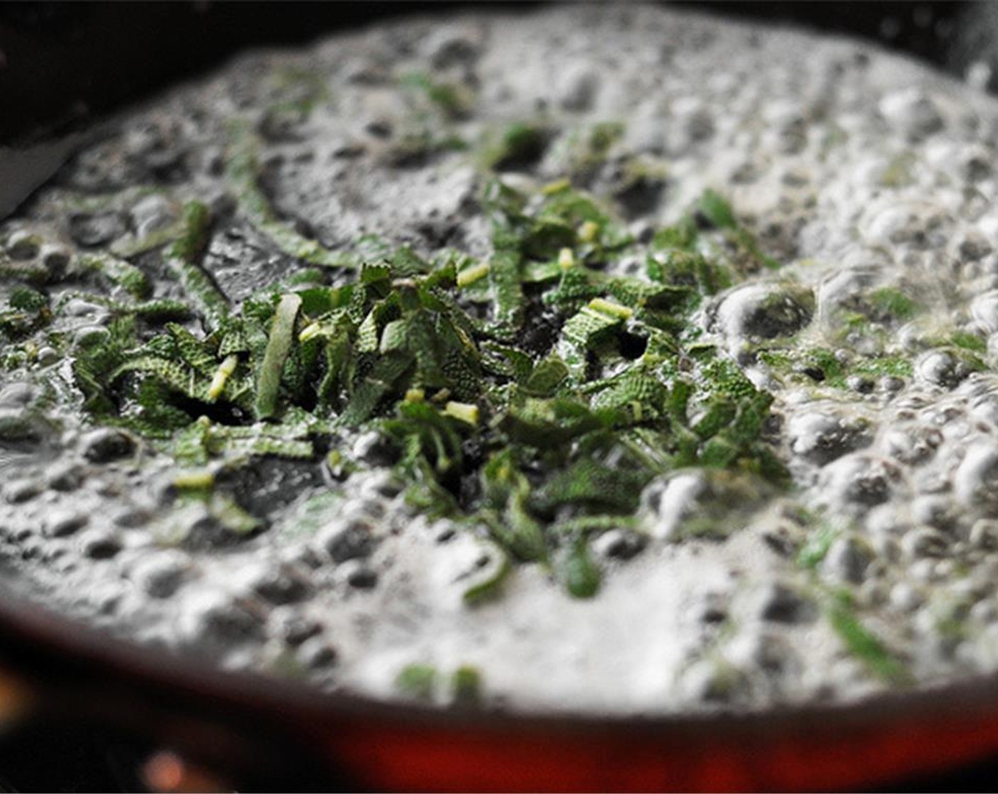 step 9 To make the sage breadcrumb toppings, heat a small pot over low heat. Add Butter (2 Tbsp) melt. Add the Fresh Sage (2 Tbsp) and cook until crispy, about a minute. Remove from heat and allow to slightly cool.