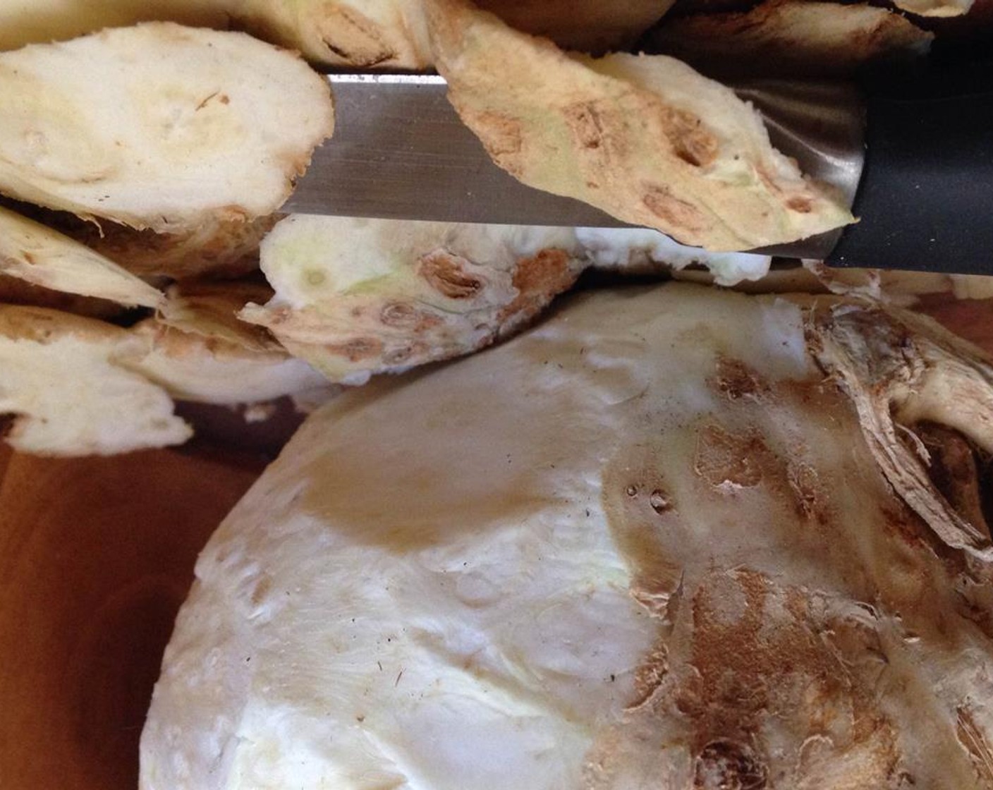 step 3 Use a knife to carefully peel the Celery Root (1). Once peeled, it has a creamy white complexion.