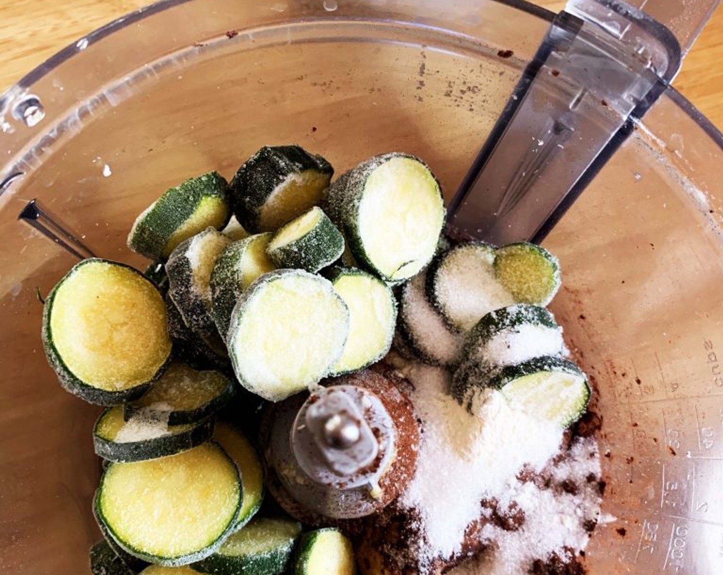 step 1 Place the Natural Peanut Butter (1/4 cup), Zucchini (1 1/2 cups), Unsweetened Cocoa Powder (2 1/2 Tbsp), Granulated Erythritol (1 Tbsp), and Xanthan Gum (1/2 tsp) in a blender and start processing until you get a creamy and smooth texture. Do not add any milk or water, scrape down the sides of your blender during the process and let it blend until done.