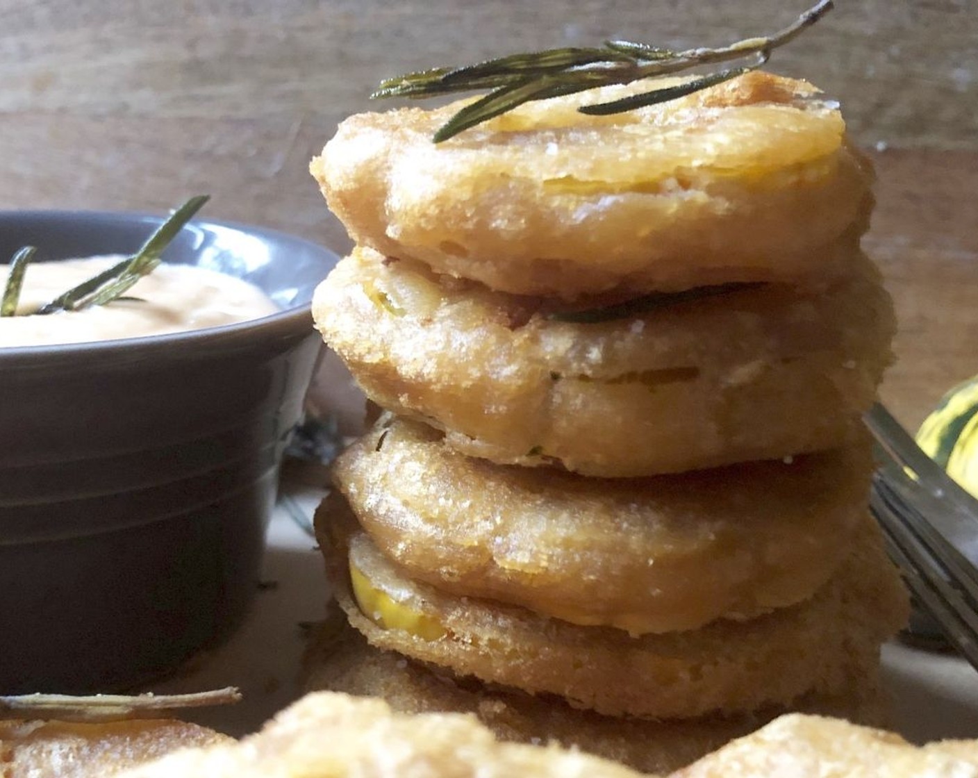 step 8 Sprinkle the fried rosemary and Sea Salt Flakes (to taste) over the rings. Serve immediately with your favorite dipping sauce.