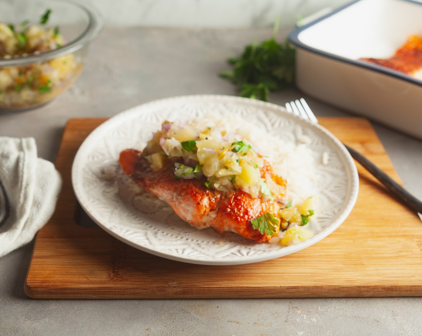 Spice Rubbed Baked Salmon with Pineapple Salsa