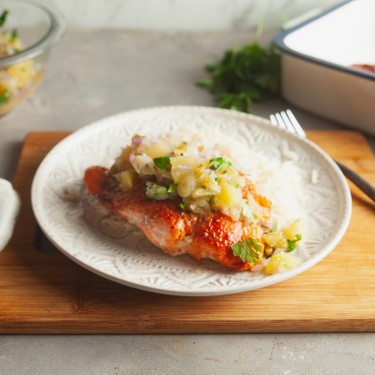 Spice Rubbed Baked Salmon with Pineapple Salsa Recipe | SideChef