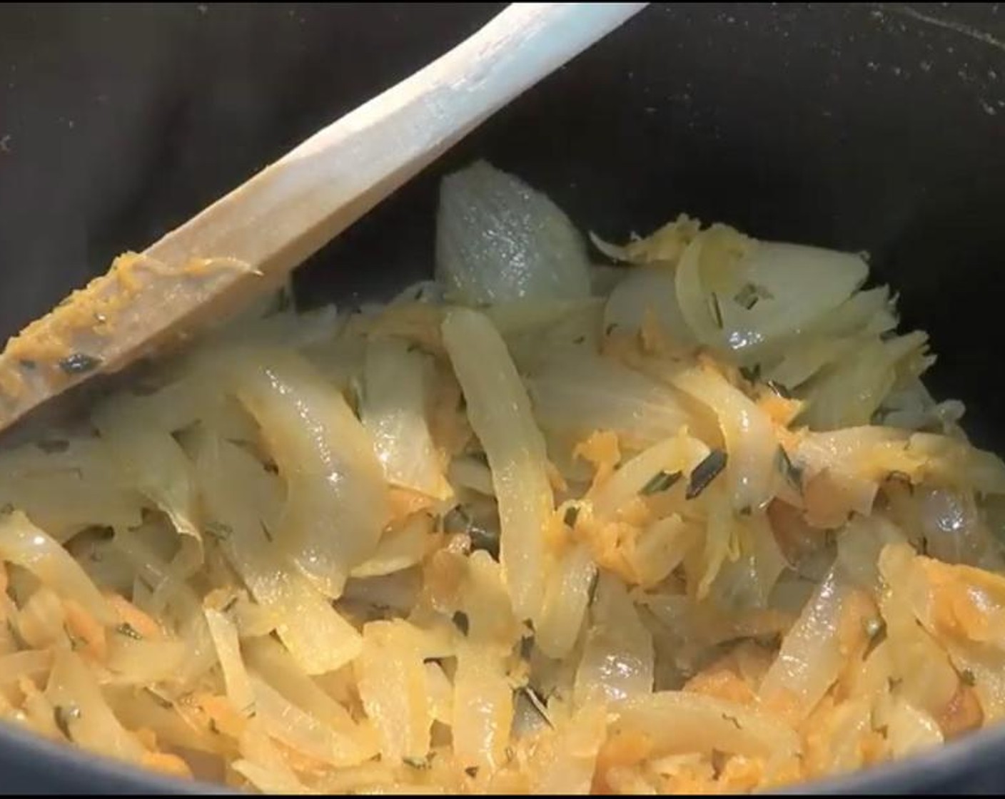 step 2 In a separate sauce pot, heat Olive Oil (as needed) over medium heat. Add Carrot (1), Yellow Onions (3), and Fresh Rosemary (2 Tbsp). Cook for about 10 minutes, or until the onions have browned.