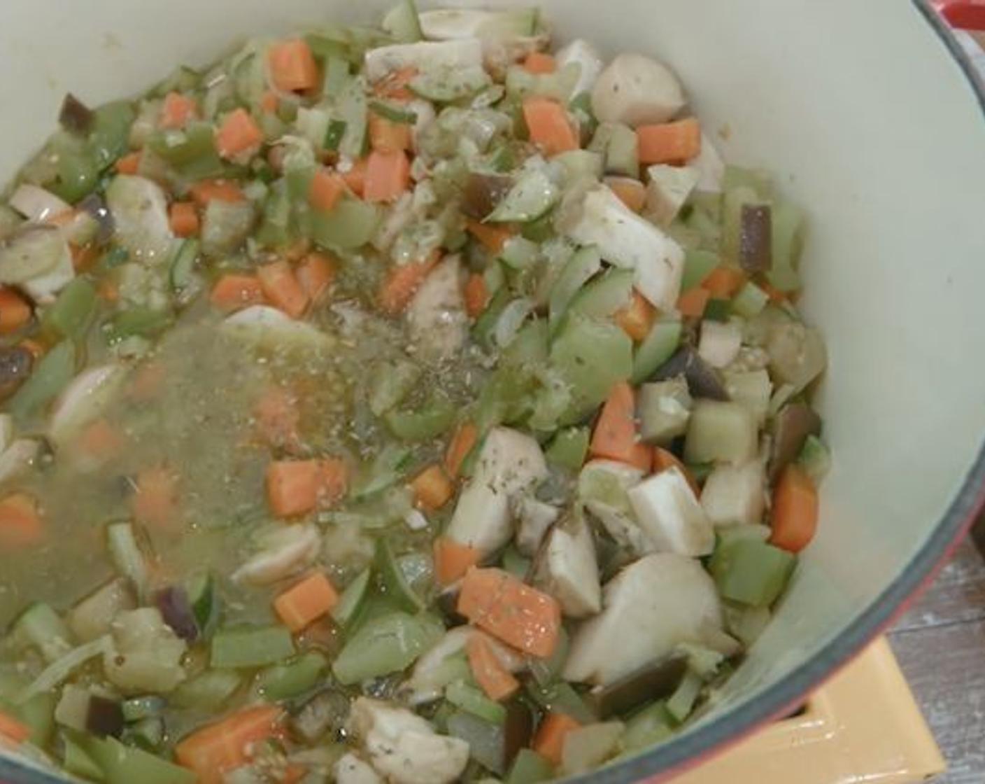 step 10 After 15 minutes add the oyster mushrooms and Water (4 fl oz) and cook for another 15 minutes.