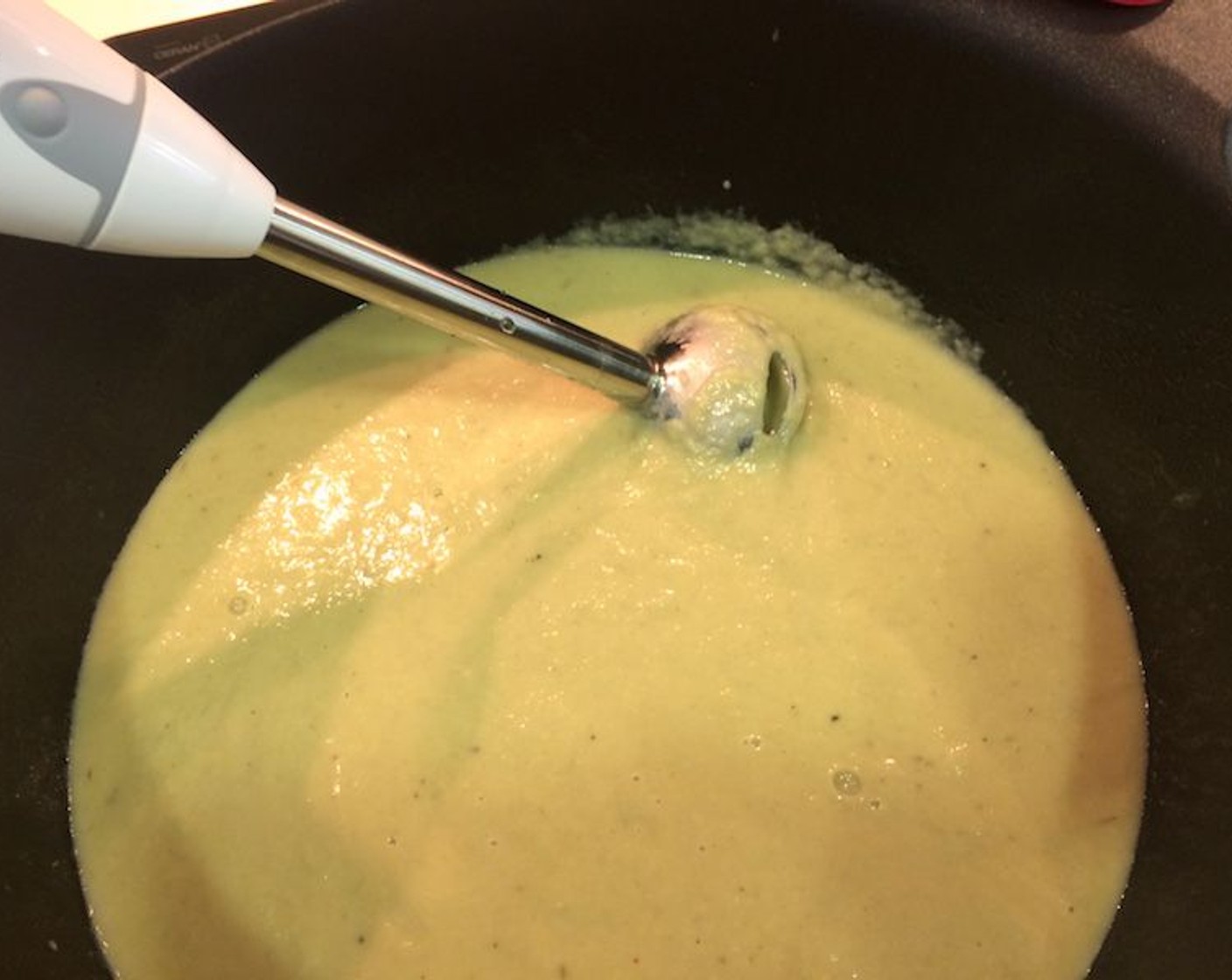 step 9 Using an immersion blender, blend all ingredients together in the stock pot until you have a smooth puree. If the soup is too thick, add Water (to taste) to reach the desired consistency.