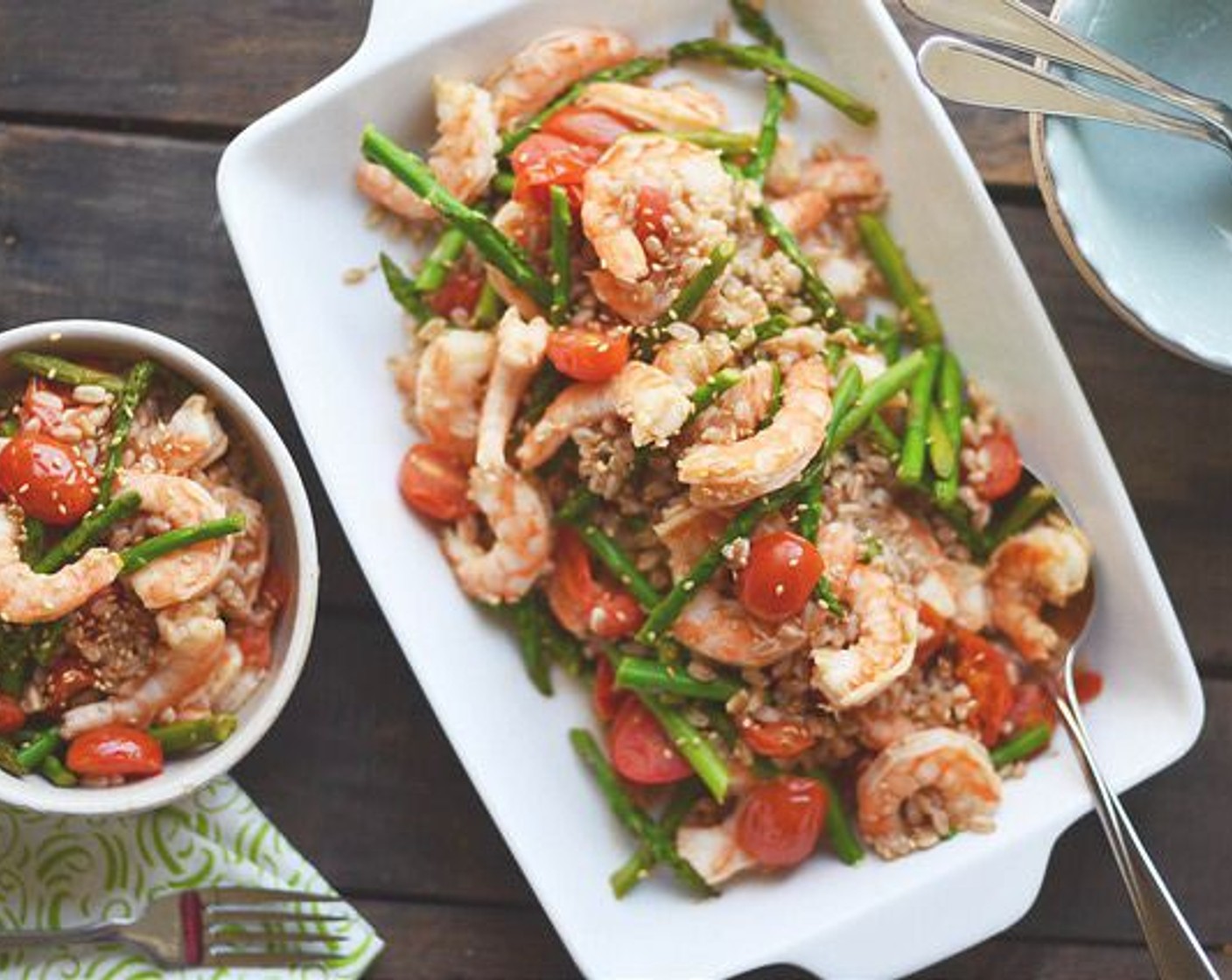 step 8 Remove from heat and stir in Toasted White Sesame Seeds (1 Tbsp). Toss with cooked farro and sprinkle with Toasted Sesame Oil (1 tsp). Serve immediately.