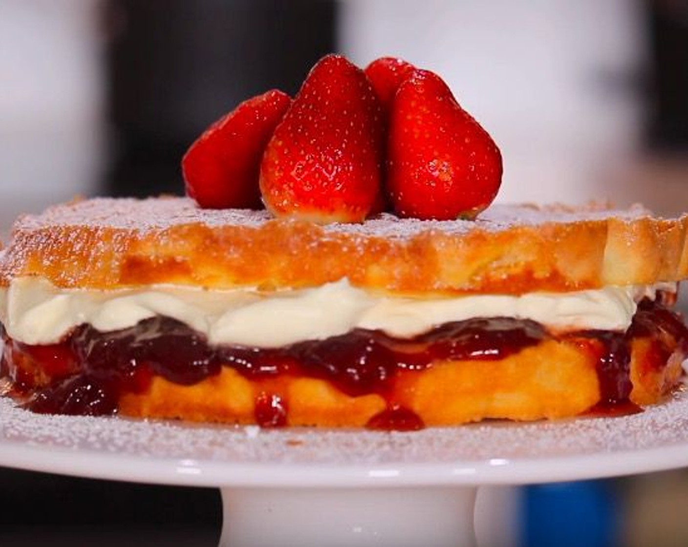 step 10 Dust with Powdered Confectioners Sugar (to taste) and place Fresh Strawberries (to taste) on top. Serve and enjoy!