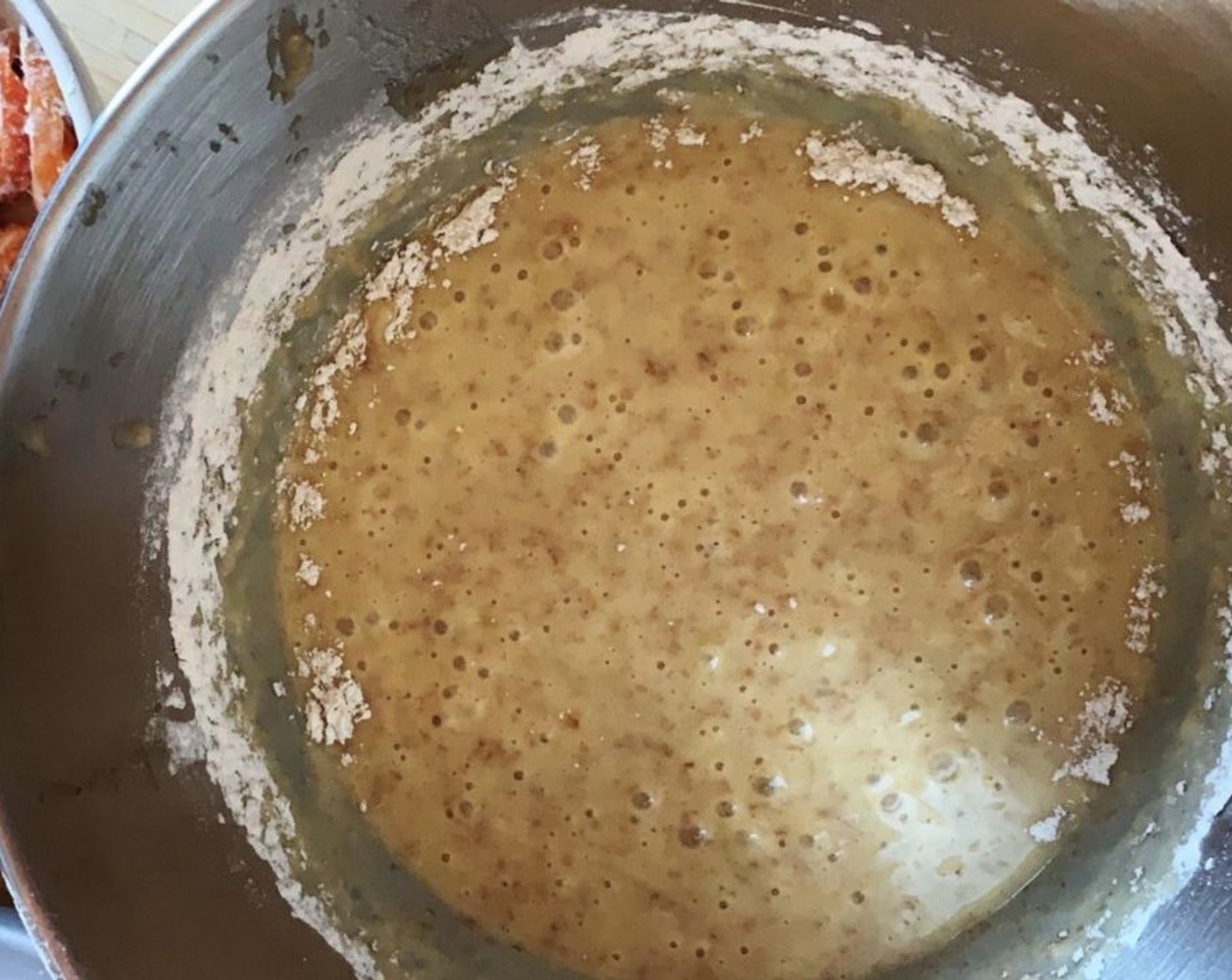 step 3 Gently stir in Baking Powder (1 Tbsp) and Vanilla Extract (1/2 tsp). Then slowly incorporate Whole Wheat Flour (1 1/3 cups), Cake Flour (1/2 cup), Coconut Oil (1/2 cup), and Water (1/2 cup).