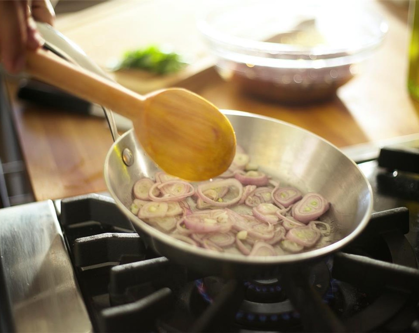 step 4 In a small saute pan over medium heat, heat Rice Vinegar (1 Tbsp) and Granulated Sugar (3 Tbsp). Heat until sugar has dissolved. Add shallots, stir, and cook for five minutes until the shallots have absorbed all the liquid. Remove from heat.