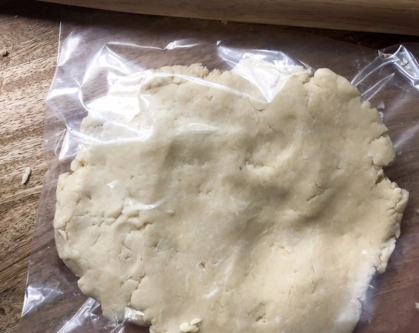 step 3 Place the dough in a gallon-size resealable plastic bag. Gently smooth it out with a rolling pin to form a rectangle. It helps to be sure that the air is removed from the bag before sealing and rolling.