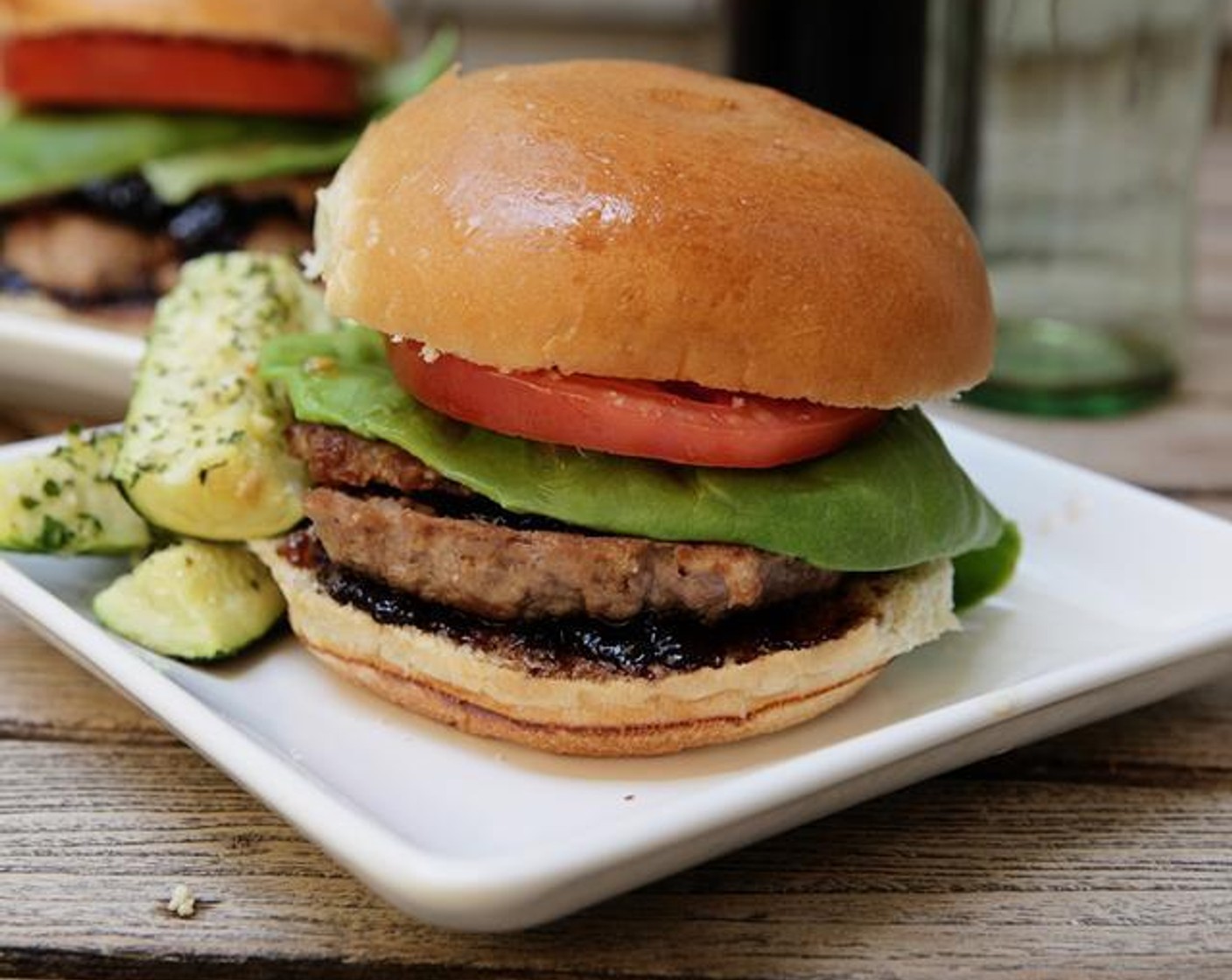 Turkey Burgers with Balsamic-Fig Preserves and Roasted Parmesan Zucchini Sticks