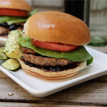 Turkey Burgers with Balsamic-Fig Preserves and Roasted Parmesan Zucchini Sticks Recipe | SideChef