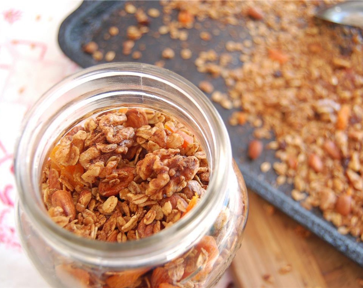 step 6 Let the mixture cool completely before you add the Dried Fruits (1 cup) and tansfer to an airtight container. The granola keeps for months.