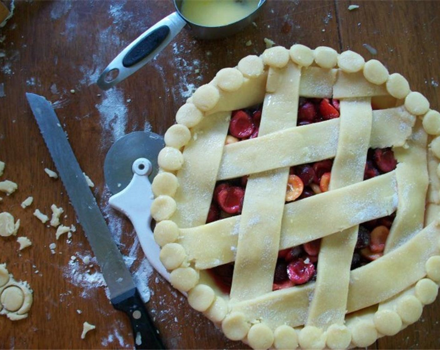 step 4 Pour cherry filling and cover with your choice of a full pie crust or lattice work.