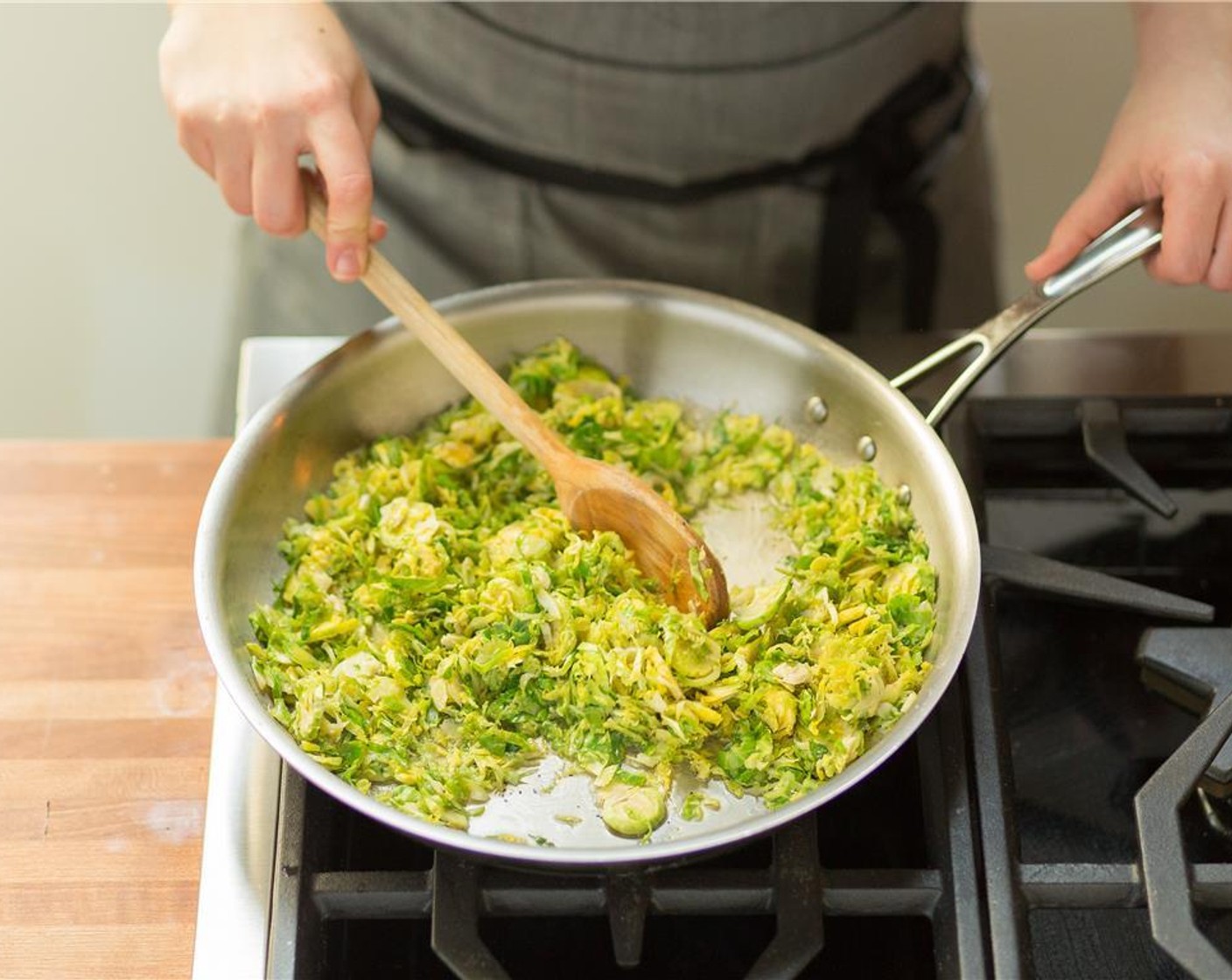 step 11 Add the brussels sprouts, Salt (1/4 tsp), Ground Black Pepper (1/4 tsp), and stir and cook for 1 minute.