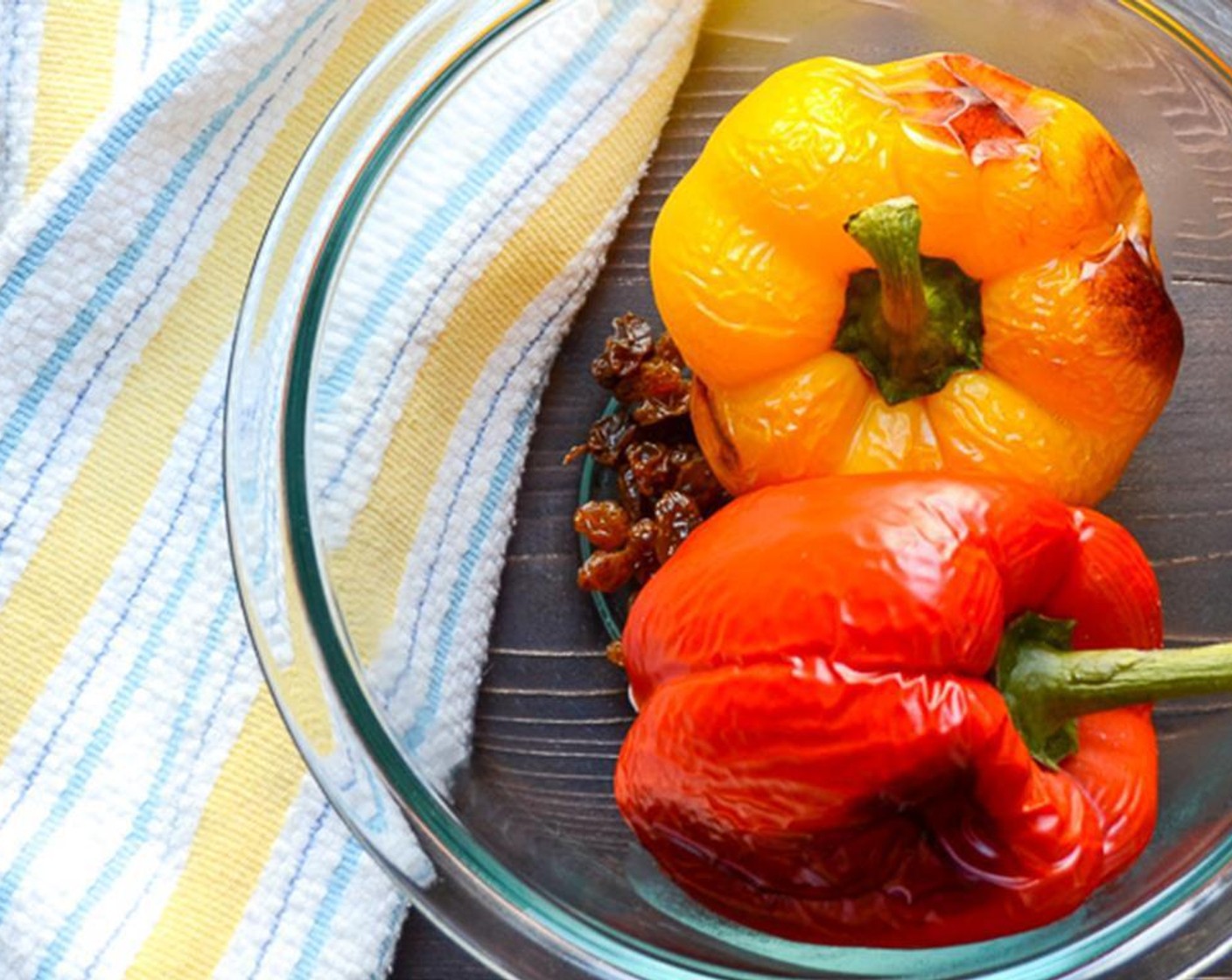 step 3 Add Golden Raisins (4 Tbsp) to a medium bowl. When peppers are cooked, place the whole peppers in the bowl with the raisins.