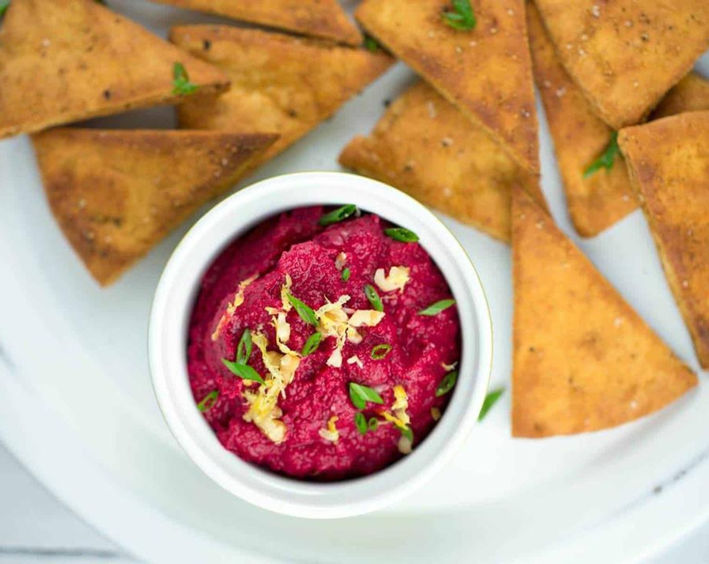 Roasted Beet Hummus with Homemade Pita Chips