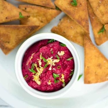 Roasted Beet Hummus with Homemade Pita Chips Recipe | SideChef