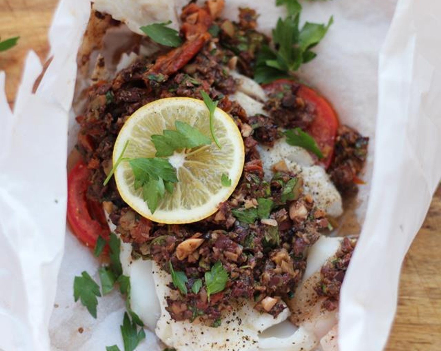 Cod en Papillote with Tapenade
