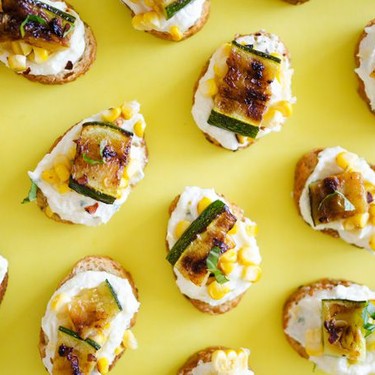 Whipped Feta, Corn, & Zucchini Crostini Recipe | SideChef