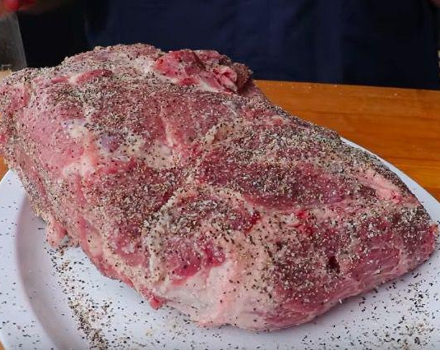 step 3 Season the outside of the Pork Shoulder (8 lb) with a good dose of the salt and pepper seasoning on all sides.