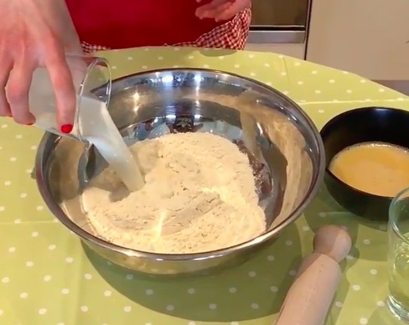 step 10 In a bowl mix together Milk (1/3 cup), Sunflower Oil (1/3 cup), Eggs (2), Pastry Flour (3 3/4 cups), and Salt (1/2 Tbsp).