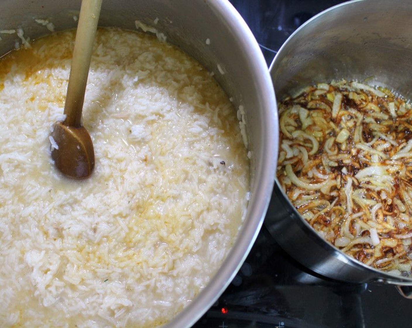 step 4 In the meantime, slice and fry Onions (4) in Neutral Oil (as needed) until crisp, then remove to an absorbent paper.