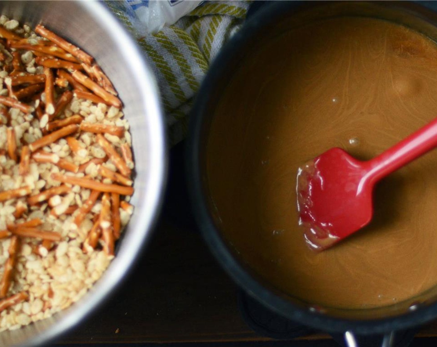 step 3 In a medium saucepan, stir together Granulated Sugar (1 cup) and Light Corn Syrup (1 cup). Place over medium-low heat and cook until mixture comes to a light boil, stirring occasionally. Let boil for 1 minute.