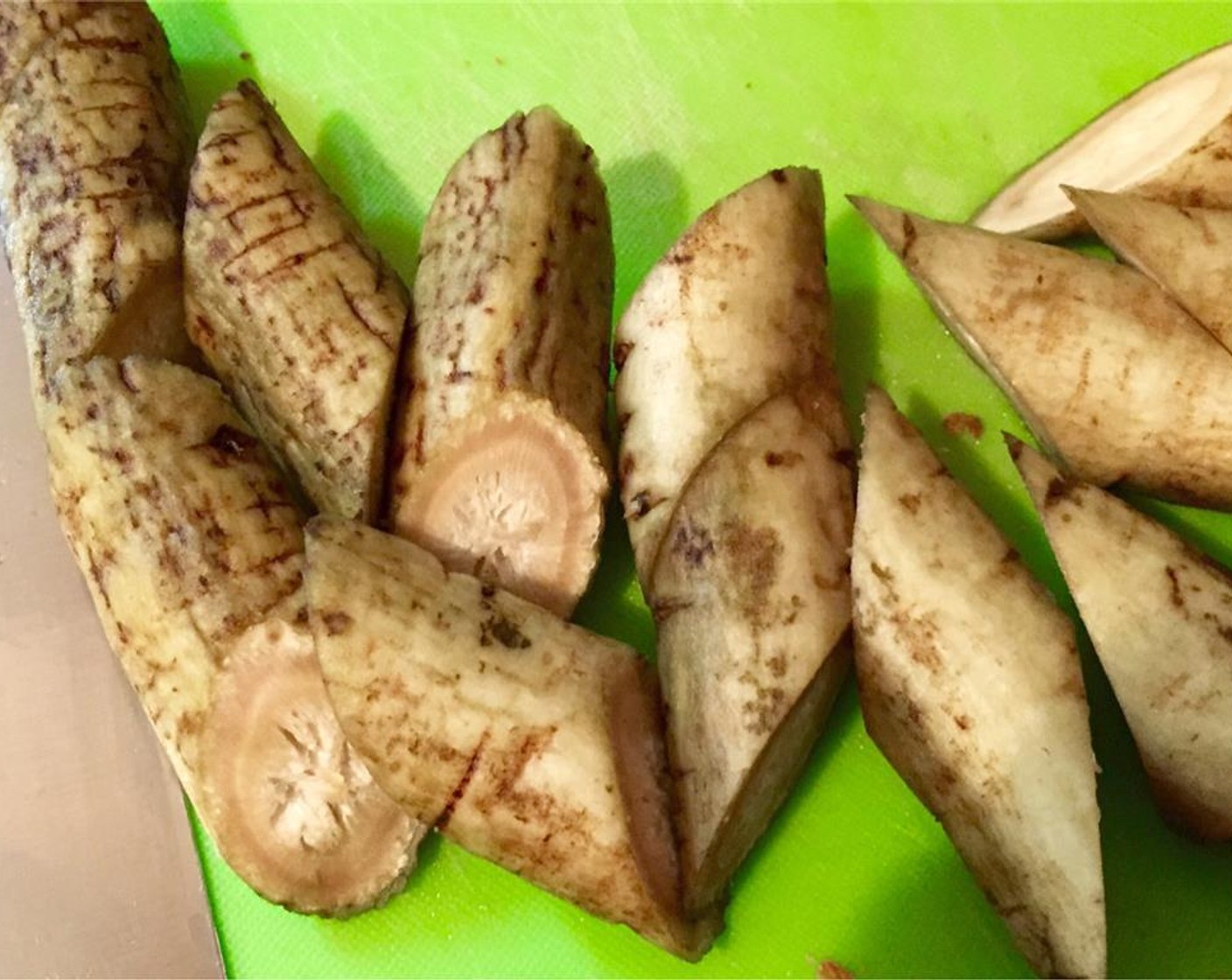 step 1 Rinse and thoroughly scrub the skin of the Burdock Root (1). Cut at an angle into large, bite-sized pieces. Soak in water for five minutes.