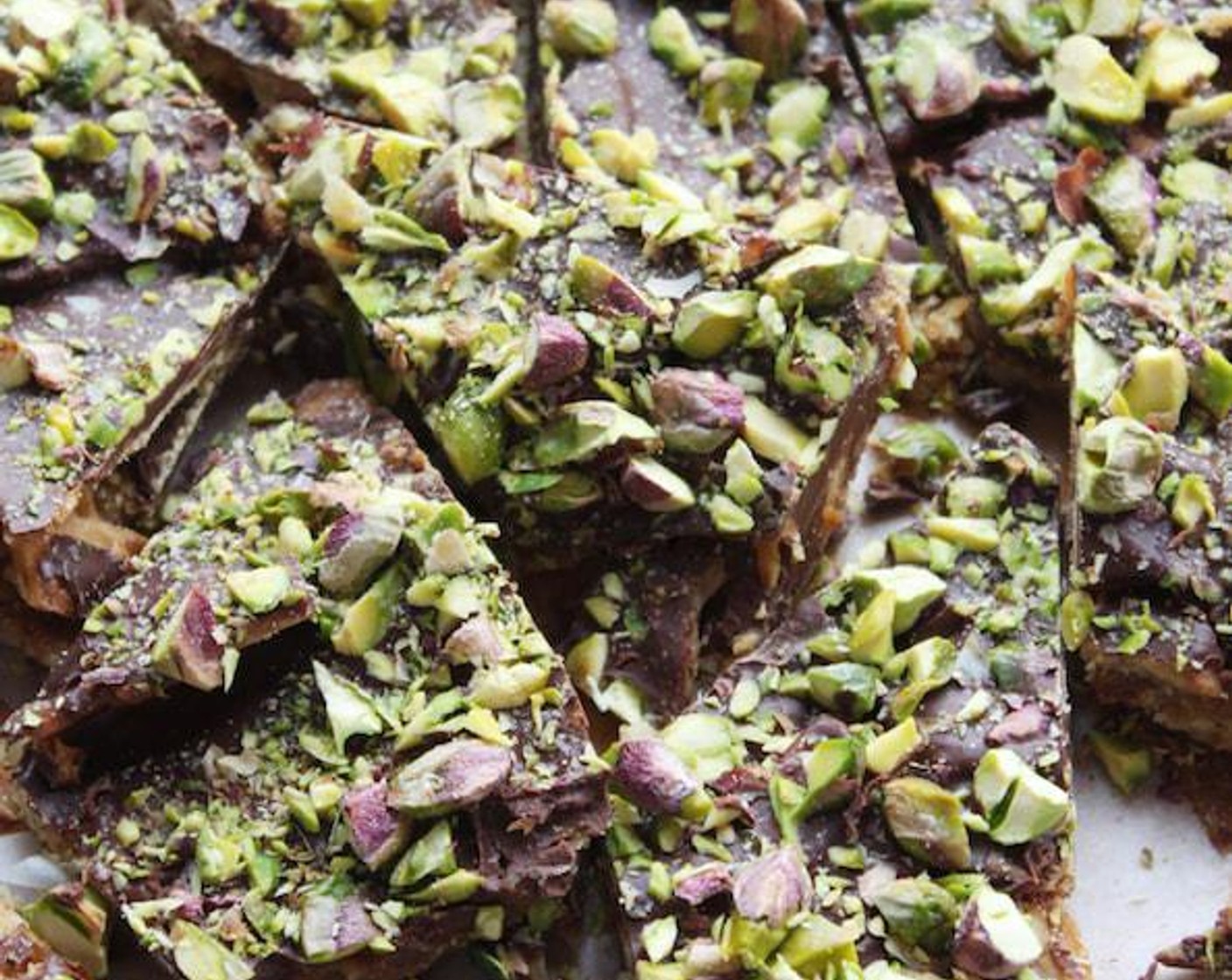 Dark Chocolate and Pistachio Matzo Toffee Bark