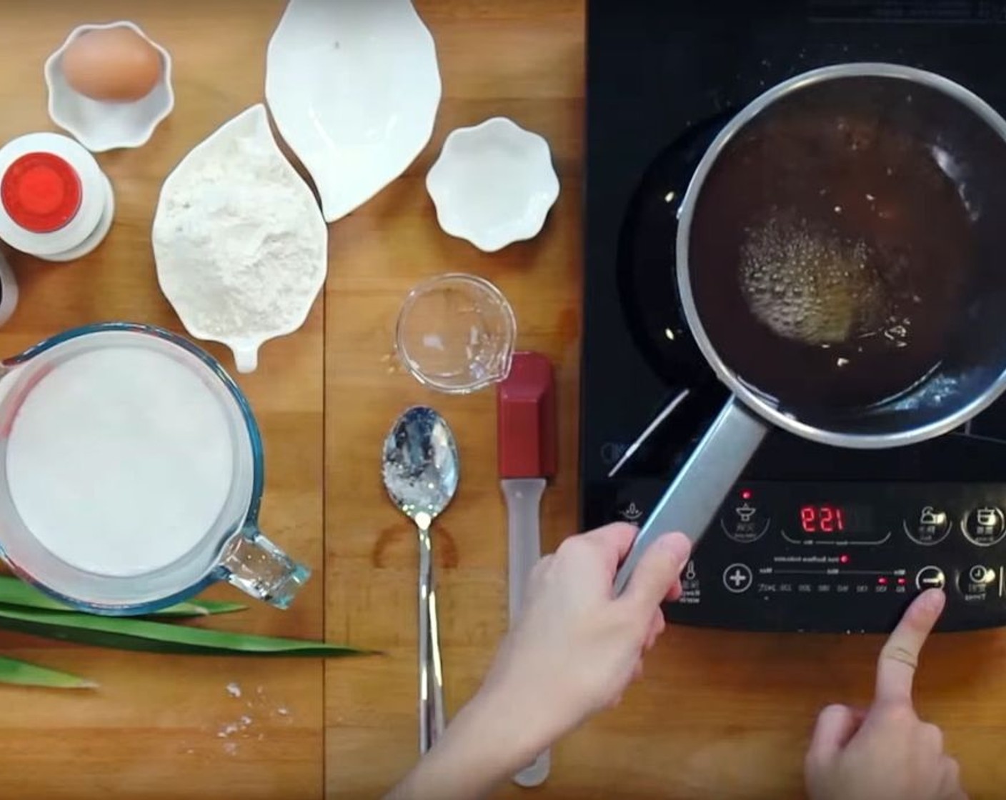 step 3 In the saucepan, dissolve the Palm Sugar with Water (1/3 cup) over medium-low heat.