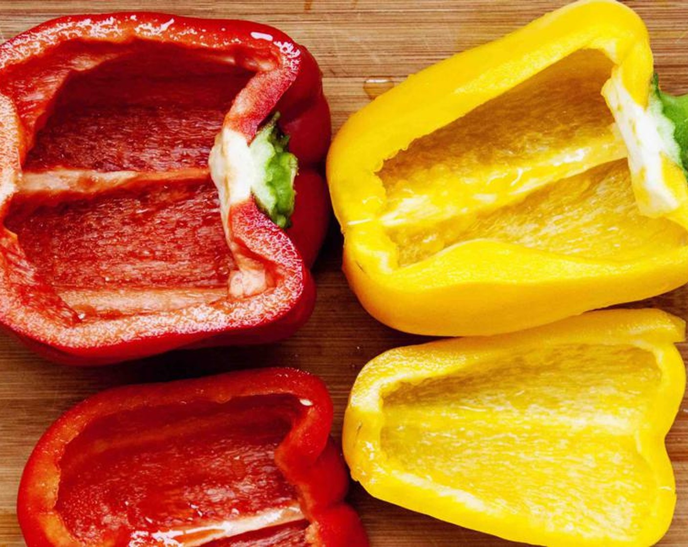 step 2 Wash the Bell Peppers (2) and cut off about 1/3 of each, remove the internal seeds and white parts.