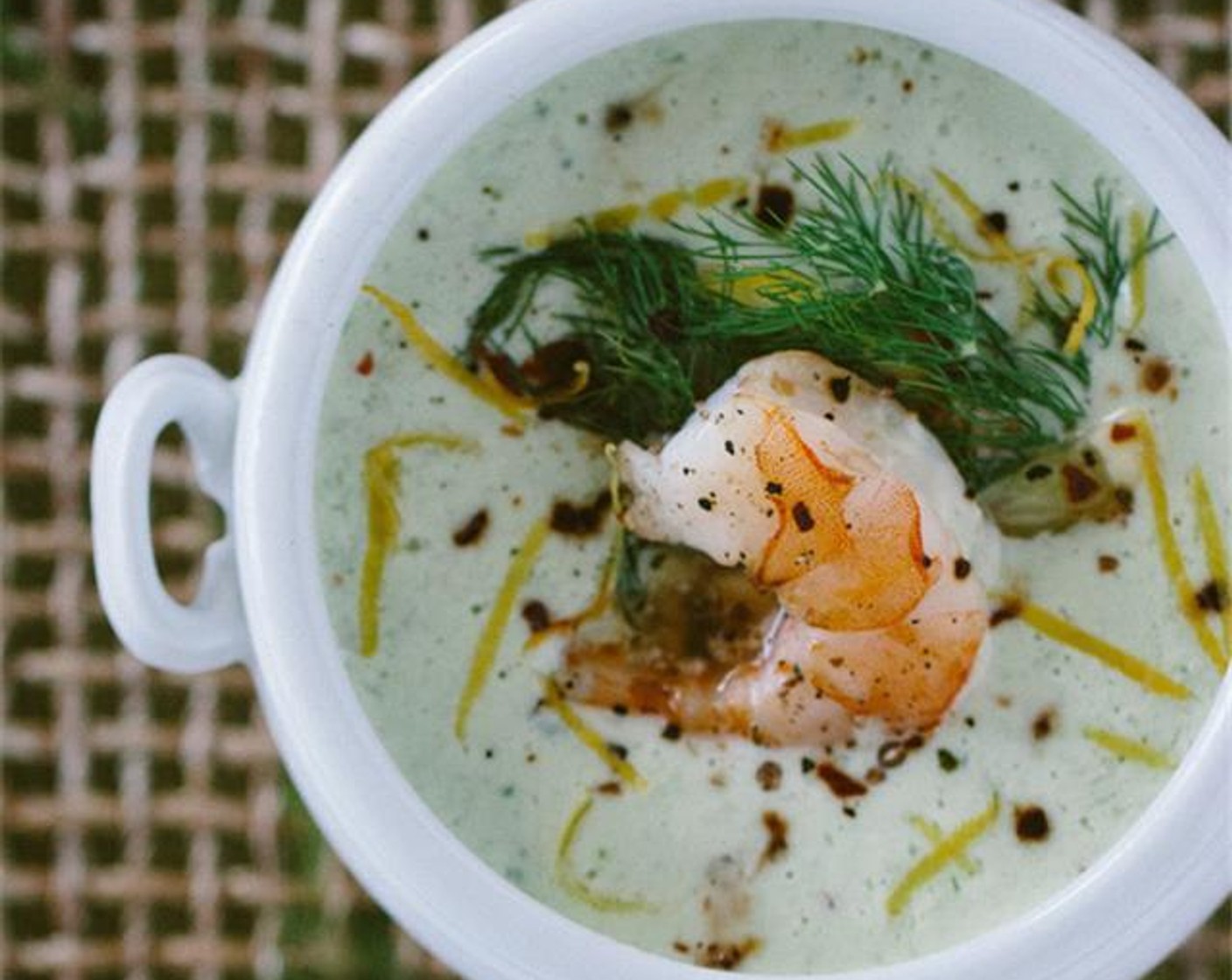 Chilled Cucumber and Avocado Soup with Shrimp