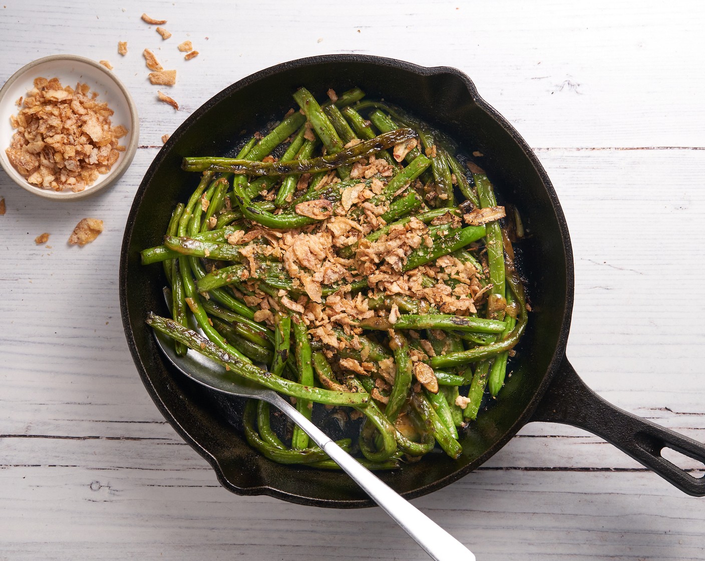 step 5 Top with Fried Onions (1 tub) and Bacon Bits (to taste). Enjoy it as a side dish!