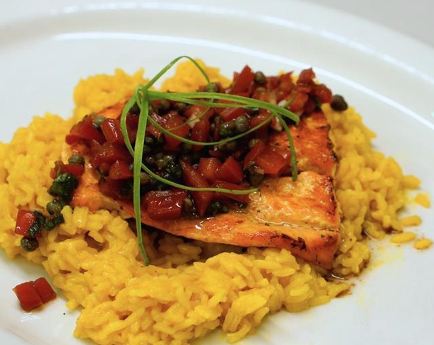 Seared Salmon Filets & Bamboo Rice with Tomato Salsa