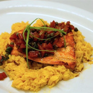 Seared Salmon Filets & Bamboo Rice with Tomato Salsa Recipe | SideChef